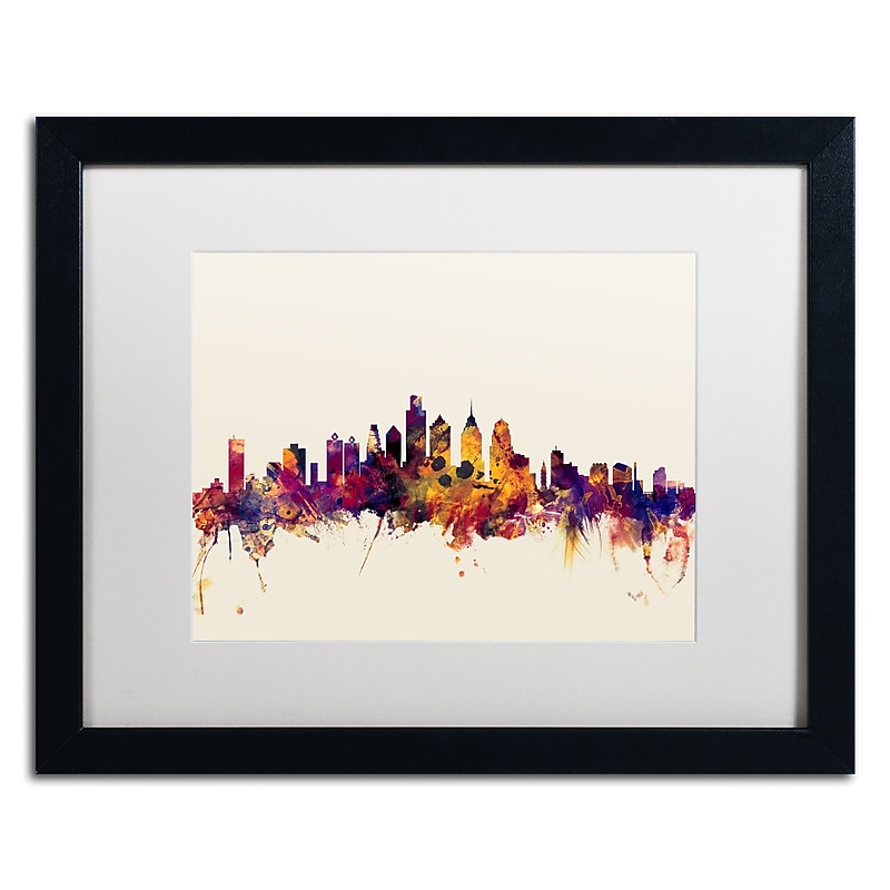 Trademark Fine Art ''Philadelphia Skyline IV'' by Michael Tompsett 16" x 20" White Matted Black Frame (MT0806-B1620MF) image 1