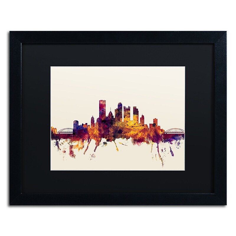 Trademark Fine Art ''Pittsburgh Skyline IV'' by Michael Tompsett 16" x 20" Black Matted Black Frame (MT0807-B1620BMF) image 1