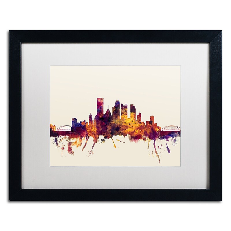 Trademark Fine Art ''Pittsburgh Skyline IV'' by Michael Tompsett 16" x 20" White Matted Black Frame (MT0807-B1620MF) image 1