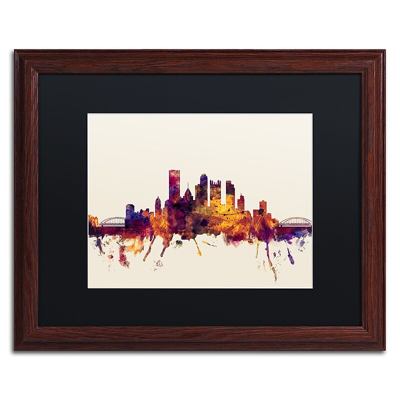 Trademark Fine Art ''Pittsburgh Skyline IV'' by Michael Tompsett 16" x 20" Black Matted Wood Frame (MT0807-W1620BMF) image 1