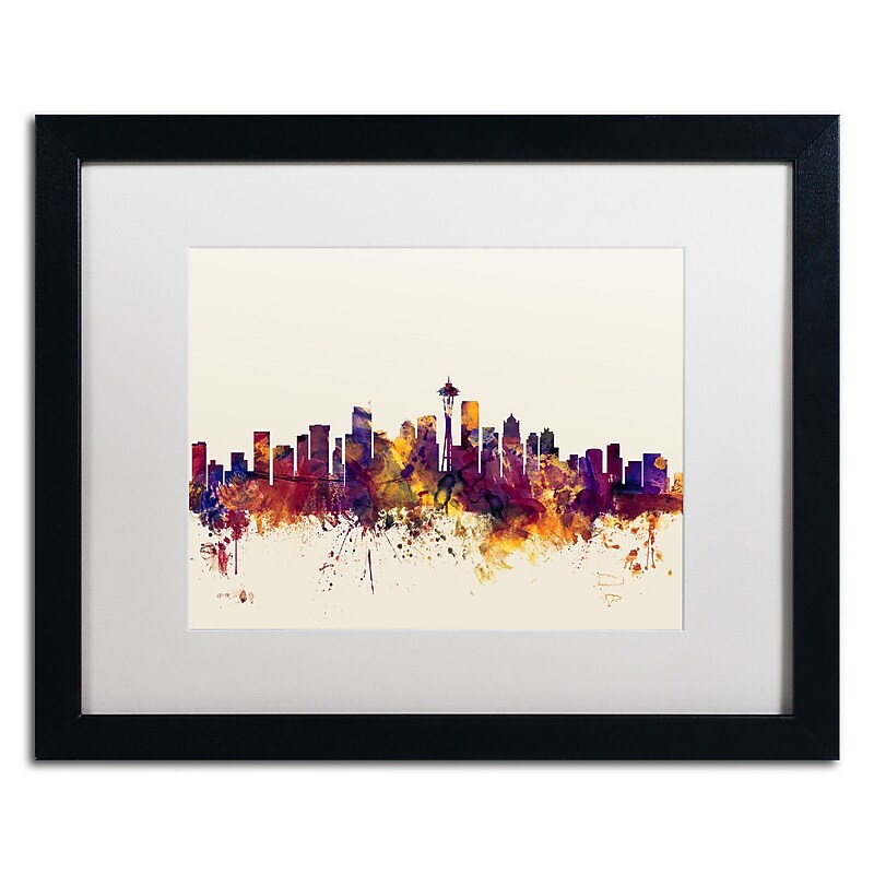 Trademark Fine Art ''Seattle Washington Skyline IV'' by Michael Tompsett 16" x 20" White Matted Black Frame (MT0809-B1620MF) image 1