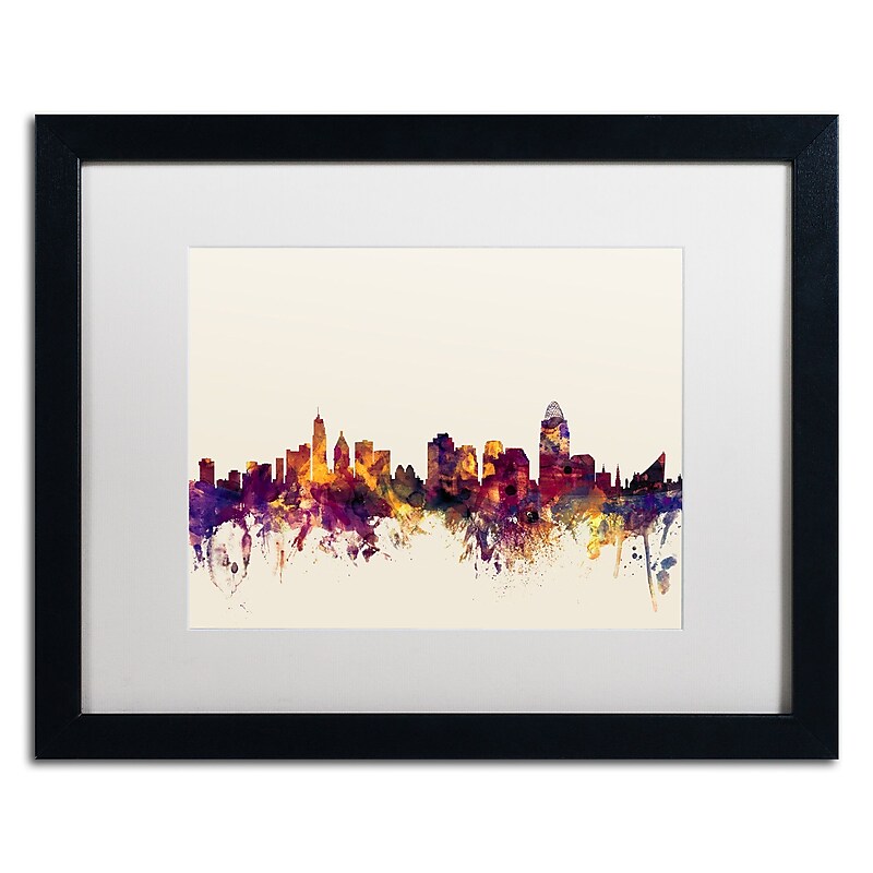 Trademark Fine Art ''Cincinnati Ohio Skyline IV'' by Michael Tompsett 16" x 20" White Matted Black Frame (MT0812-B1620MF) image 1