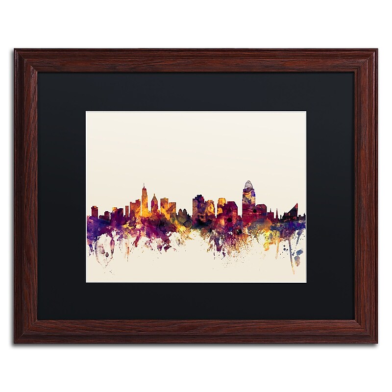 Trademark Fine Art ''Cincinnati Ohio Skyline IV'' by Michael Tompsett 16" x 20" Black Matted Wood Frame (MT0812-W1620BMF) image 1