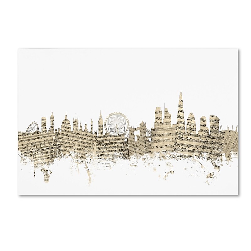 Trademark Fine Art ''London England Skyline Sheet Music'' by Michael Tompsett 16" x 24" Canvas Art (MT0815-C1624GG) image 1