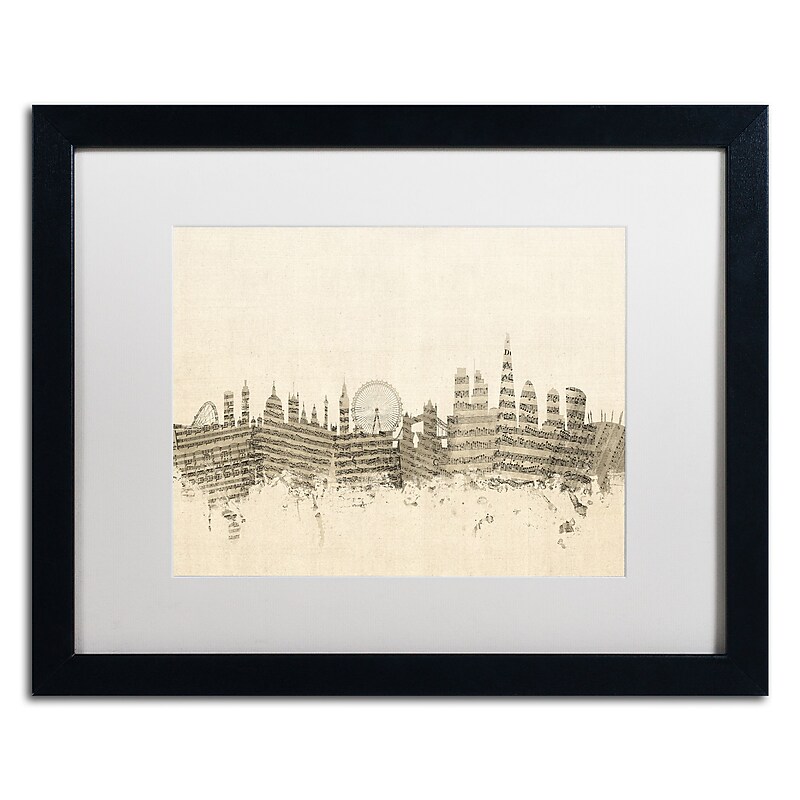 Trademark Fine Art ''London Skyline Sheet Music'' by Michael Tompsett 16" x 20" White Matted Black Frame (MT0816-B1620MF) image 1