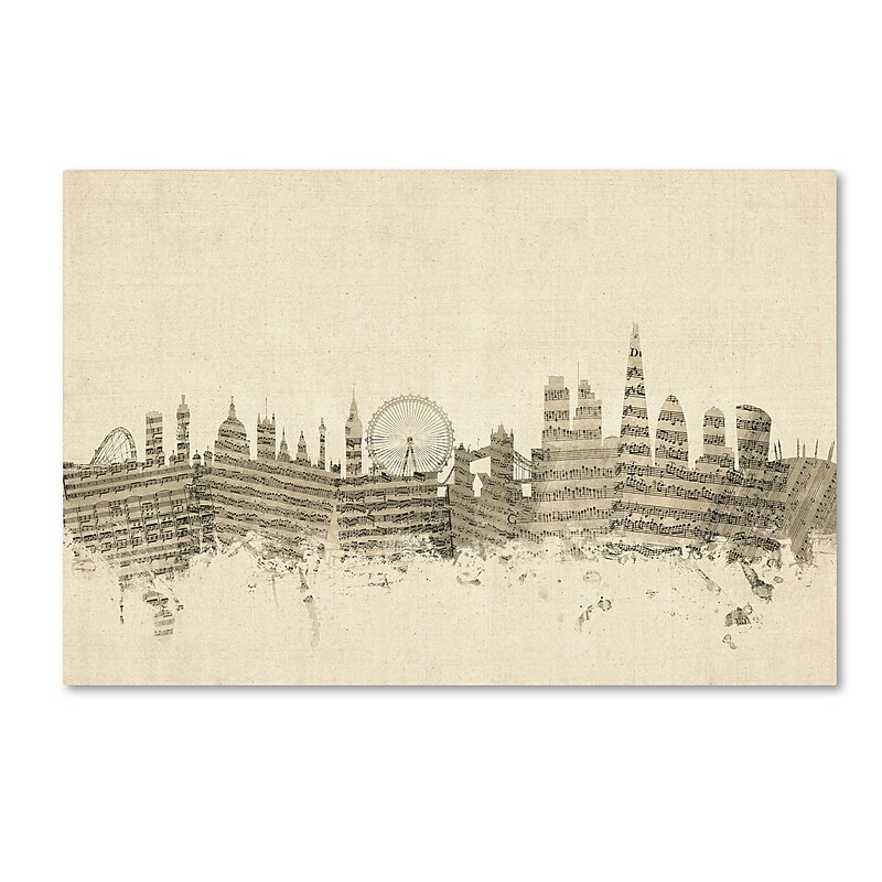 Trademark Fine Art ''London England Skyline Sheet Music'' by Michael Tompsett 12" x 19" Canvas Art (MT0816-C1219GG) image 1