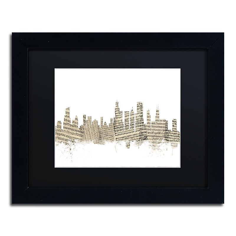 Trademark Fine Art ''Chicago Skyline Sheet Music'' by Michael Tompsett 11" x 14" Black Frame (MT0817-B1114BMF) image 1