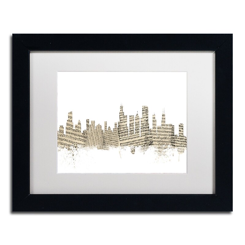 Trademark Fine Art ''Chicago Skyline Sheet Music'' by Michael Tompsett 11" x 14" Black Frame (MT0817-B1114MF) image 1