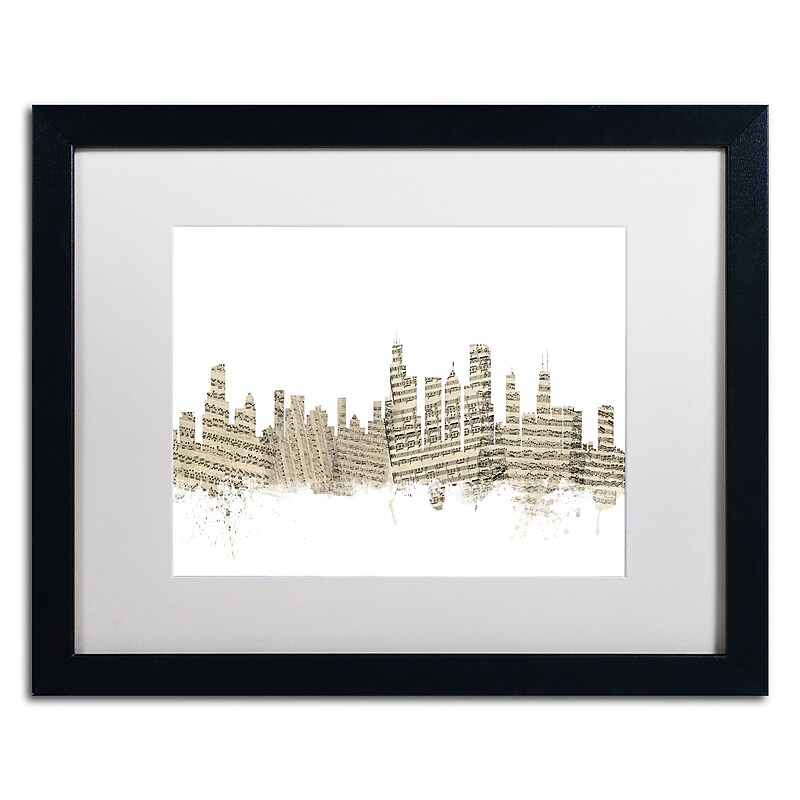 Trademark Fine Art ''Chicago Skyline Sheet Music'' by Michael Tompsett 16" x 20" White Matted Black Frame (MT0817-B1620MF) image 1