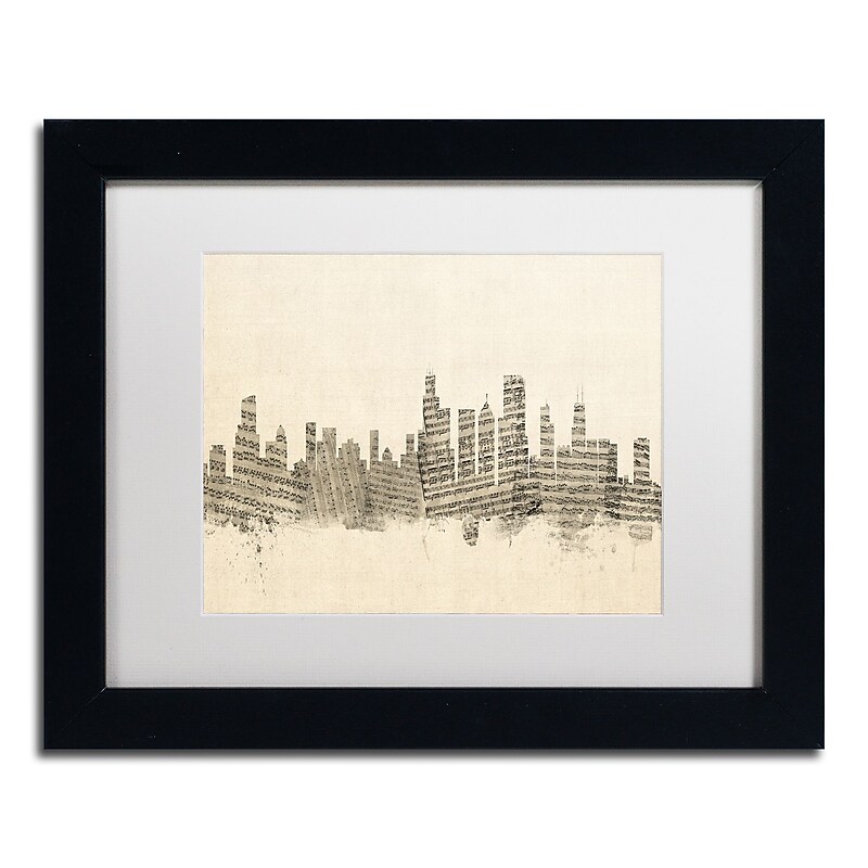 Trademark Fine Art ''Chicago Skyline Sheet Music'' by Michael Tompsett 11" x 14" Black Frame (MT0818-B1114MF) image 1