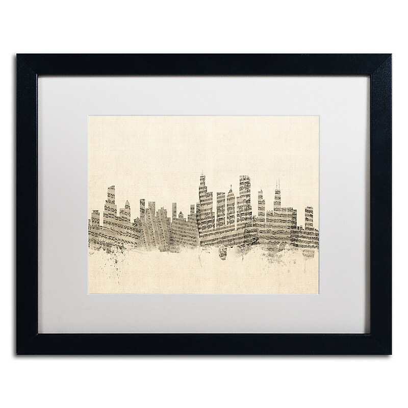 Trademark Fine Art ''Chicago Skyline Sheet Music'' by Michael Tompsett 16" x 20" White Matted Black Frame (MT0818-B1620MF) image 1