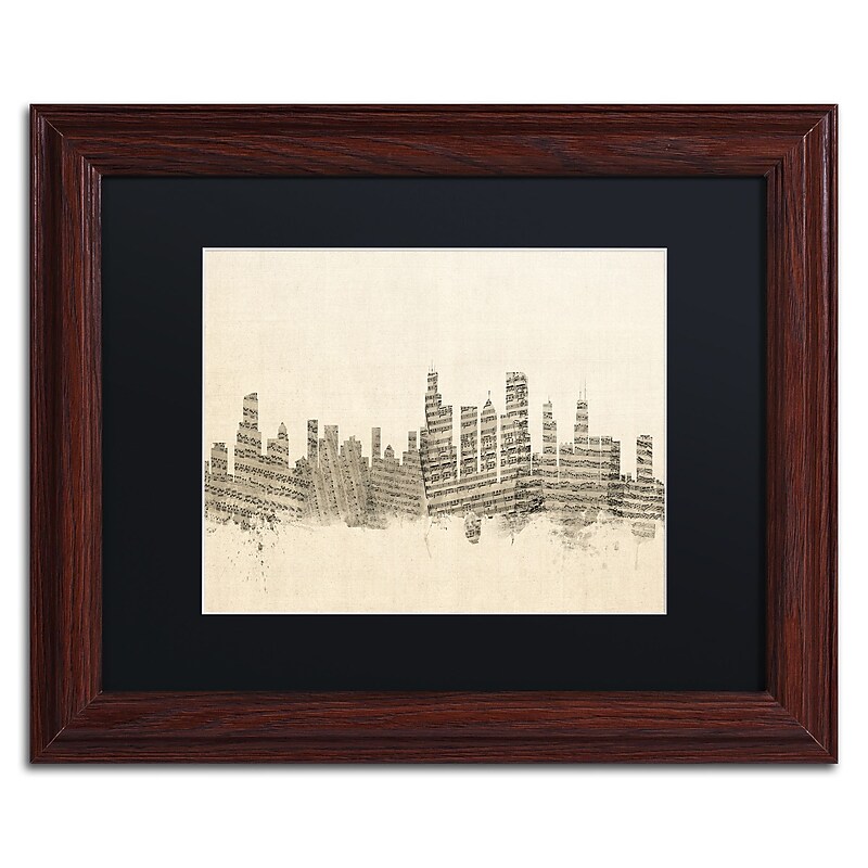 Trademark Fine Art ''Chicago Skyline Sheet Music'' by Michael Tompsett 11" x 14" Wood Frame (MT0818-W1114BMF) image 1