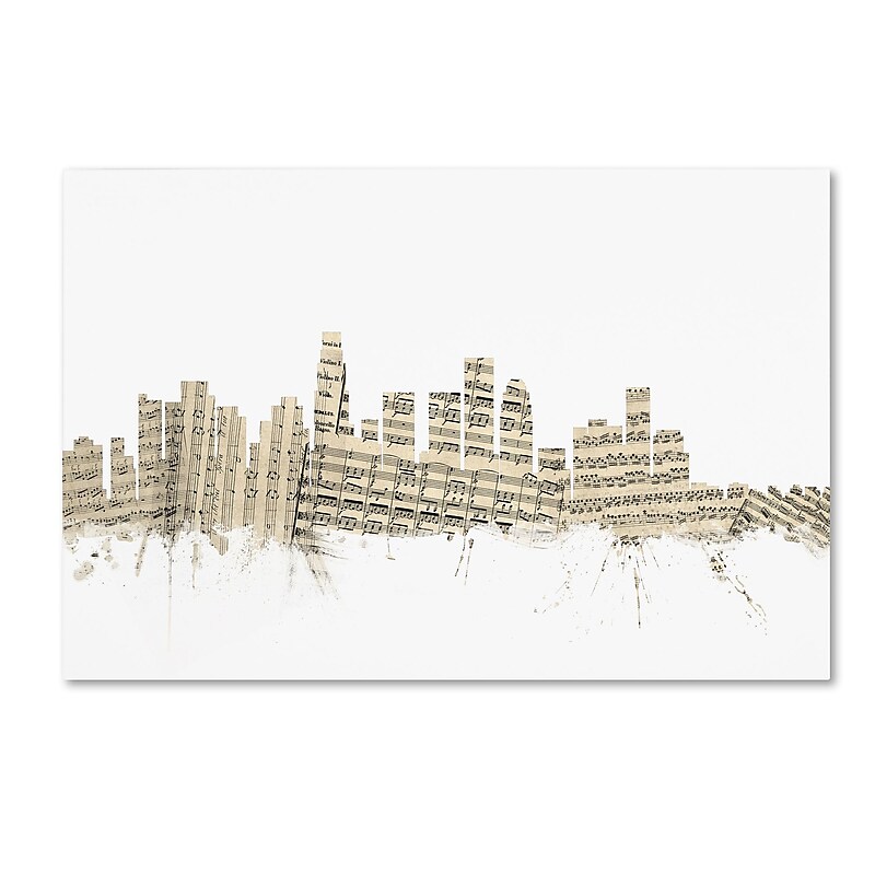 Trademark Fine Art ''Los Angeles Skyline Sheet Music'' by Michael Tompsett 30" x 47" Canvas Art (MT0819-C3047GG) image 1