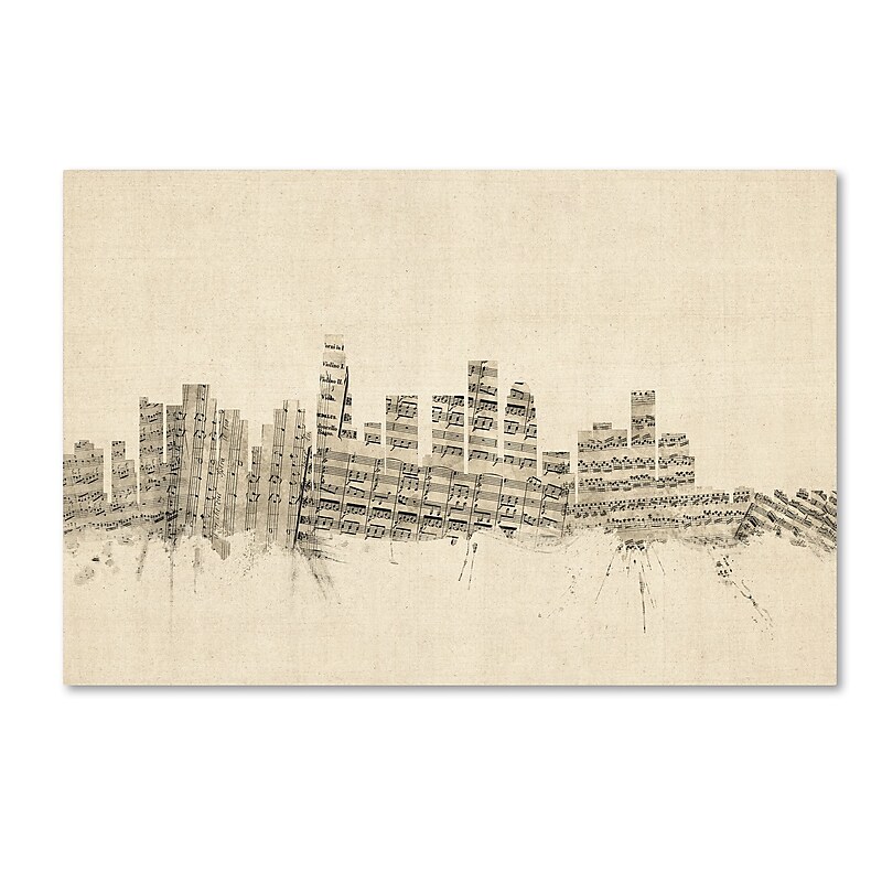 Trademark Fine Art ''Los Angeles Skyline Sheet Music'' by Michael Tompsett 30" x 47" Canvas Art (MT0820-C3047GG) image 1