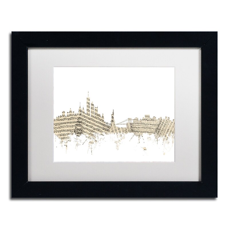 Trademark Fine Art ''New York Skyline Sheet Music'' by Michael Tompsett 11" x 14" Black Frame (MT0821-B1114MF) image 1