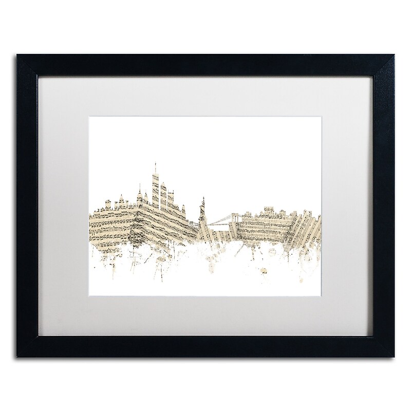 Trademark Fine Art ''New York Skyline Sheet Music'' by Michael Tompsett 16" x 20" White Matted Black Frame (MT0821-B1620MF) image 1