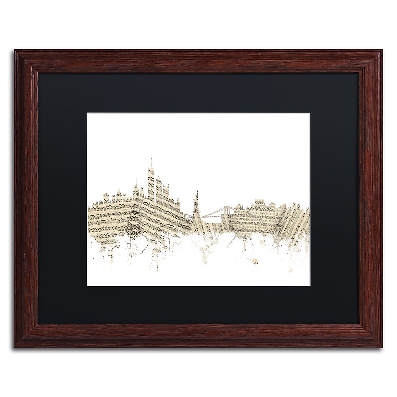 Trademark Fine Art ''New York Skyline Sheet Music'' by Michael Tompsett 16" x 20" Black Matted Wood Frame (MT0821-W1620BMF) image 1