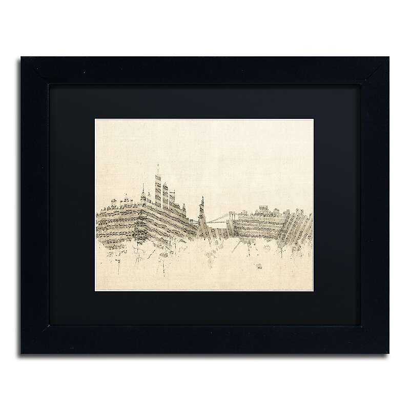 Trademark Fine Art ''New York Skyline Sheet Music II'' by Michael Tompsett 11" x 14" Black Frame (MT0822-B1114BMF) image 1