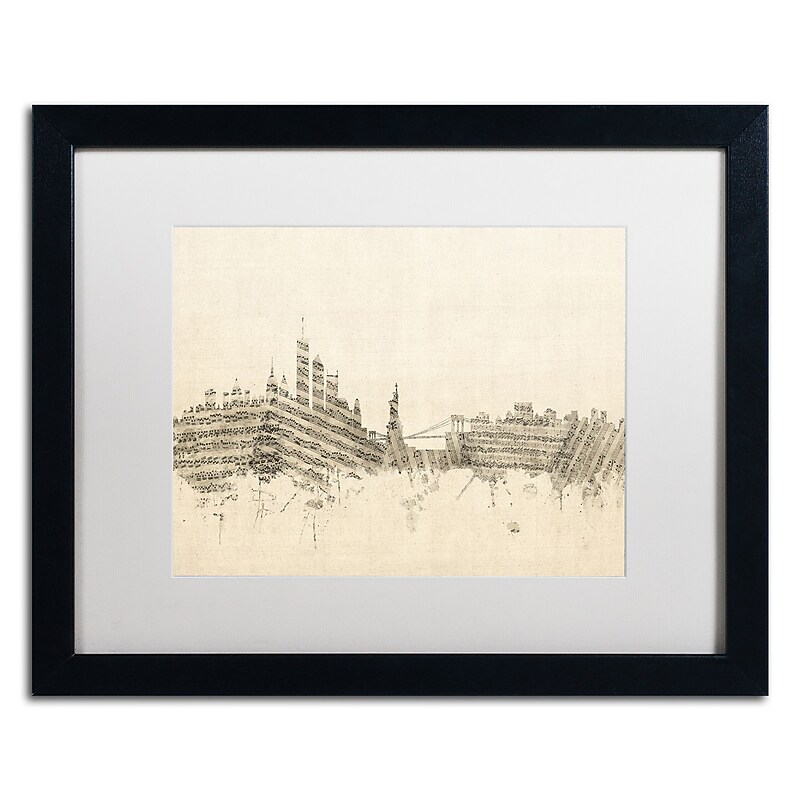 Trademark Fine Art ''New York Skyline Sheet Music II'' by Michael Tompsett 16" x 20" White Matted Black Frame (MT0822-B1620MF) image 1