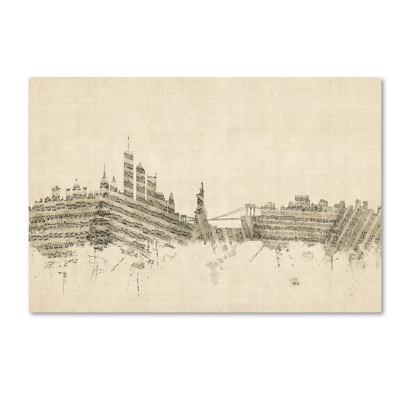 Trademark Fine Art ''New York Skyline Sheet Music'' by Michael Tompsett 30" x 47" Canvas Art (MT0822-C3047GG) image 1