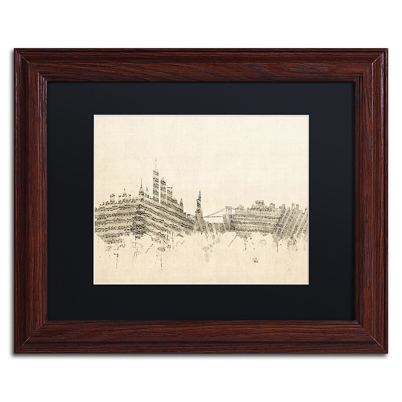 Trademark Fine Art ''New York Skyline Sheet Music II'' by Michael Tompsett 11" x 14" Wood Frame (MT0822-W1114BMF) image 1