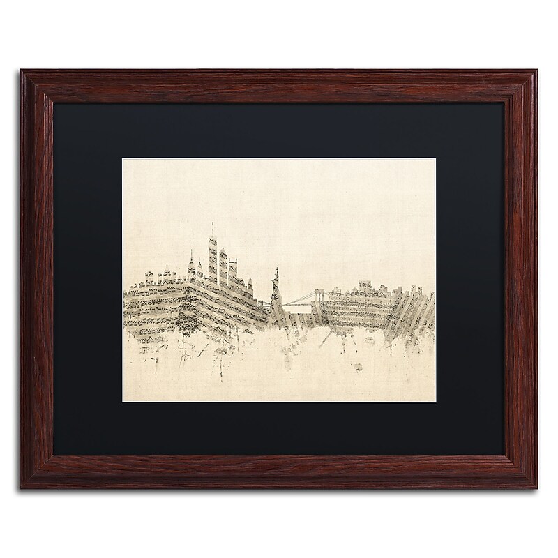 Trademark Fine Art ''New York Skyline Sheet Music II'' by Michael Tompsett 16" x 20" Black Matted Wood Frame (MT0822-W1620BMF) image 1