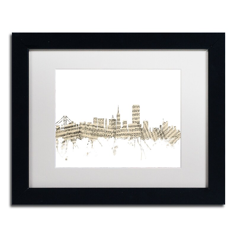 Trademark Fine Art ''San Francisco Skyline Sheet Music'' by Michael Tompsett 11" x 14" Black Frame (MT0823-B1114MF) image 1