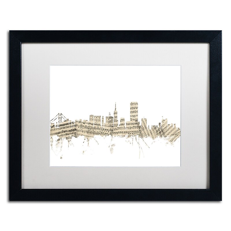 Trademark Fine Art ''San Francisco Skyline Sheet Music'' by Michael Tompsett 16" x 20" White Matted (MT0823-B1620MF) image 1