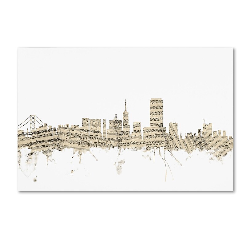 Trademark Fine Art ''San Francisco Skyline Sheet Music'' by Michael Tompsett 30" x 47" Canvas Art (MT0823-C3047GG) image 1