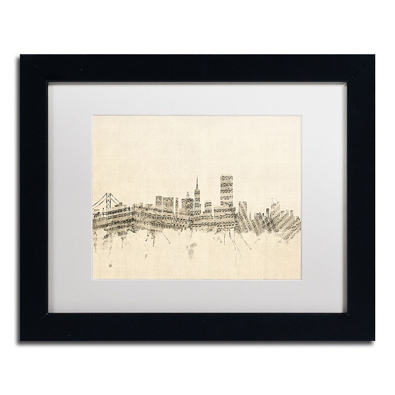 Trademark Fine Art ''San Francisco Sheet Music II'' by Michael Tompsett 11" x 14" White Matted Black Frame (MT0824-B1114MF) image 1