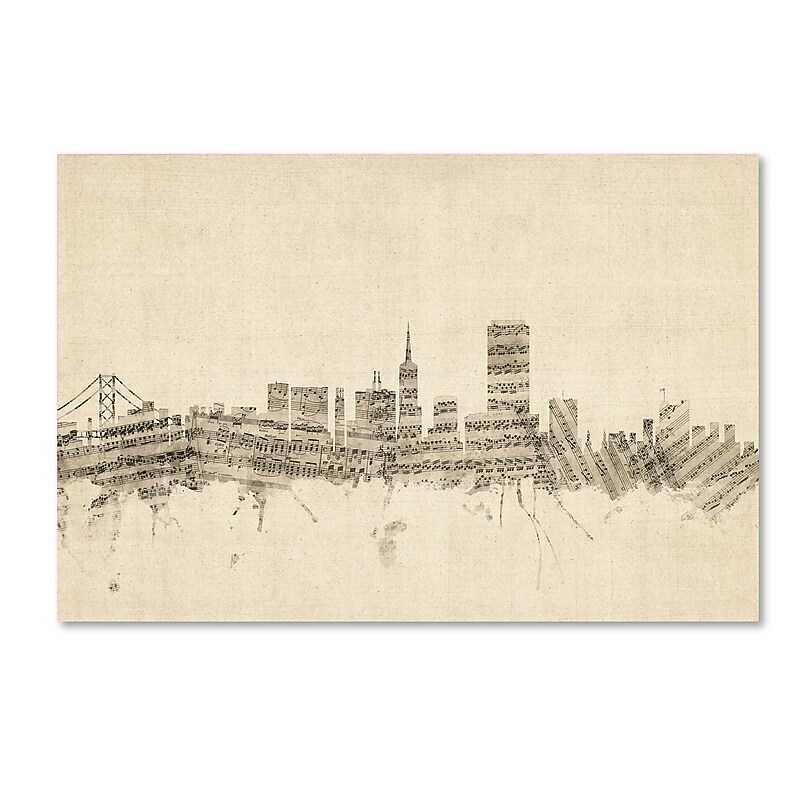 Trademark Fine Art ''San Francisco Skyline Sheet Music'' by Michael Tompsett 22" x 32" Canvas Art (MT0824-C2232GG) image 1