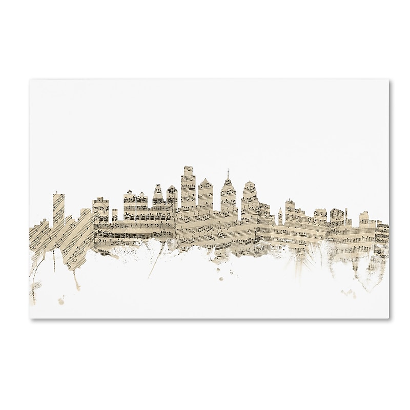 Trademark Fine Art ''Philadelphia Skyline Sheet Music'' by Michael Tompsett 12" x 19" Canvas Art (MT0825-C1219GG) image 1