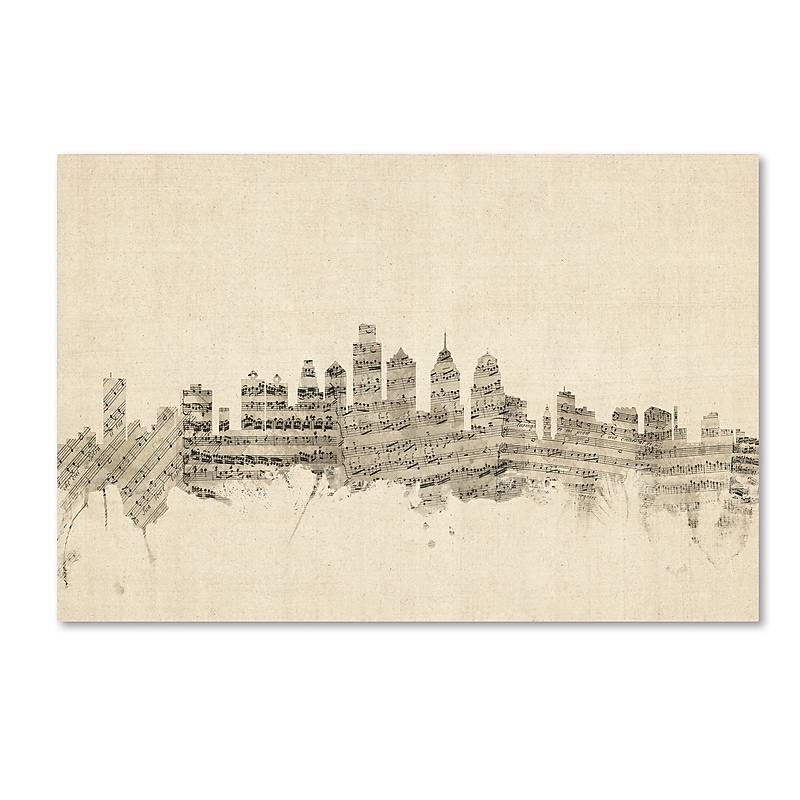Trademark Fine Art ''Philadelphia Skyline Sheet Music'' by Michael Tompsett 12" x 19" Canvas Art (MT0826-C1219GG) image 1