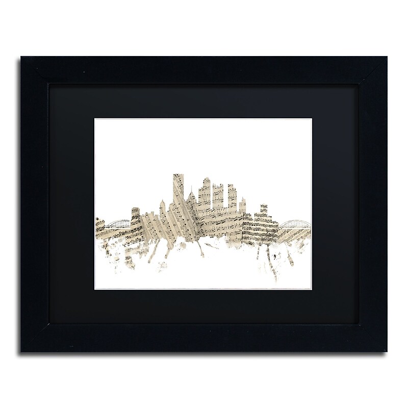 Trademark Fine Art ''Pittsburgh Skyline Sheet Music'' by Michael Tompsett 11" x 14" Black Frame (MT0827-B1114BMF) image 1