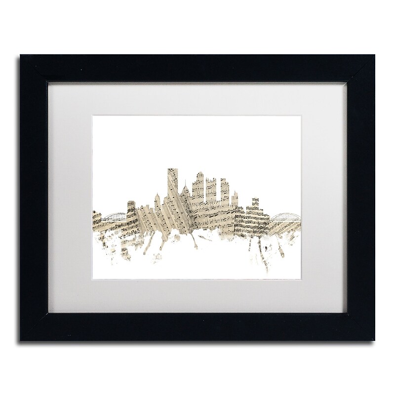 Trademark Fine Art ''Pittsburgh Skyline Sheet Music'' by Michael Tompsett 11" x 14" Black Frame (MT0827-B1114MF) image 1