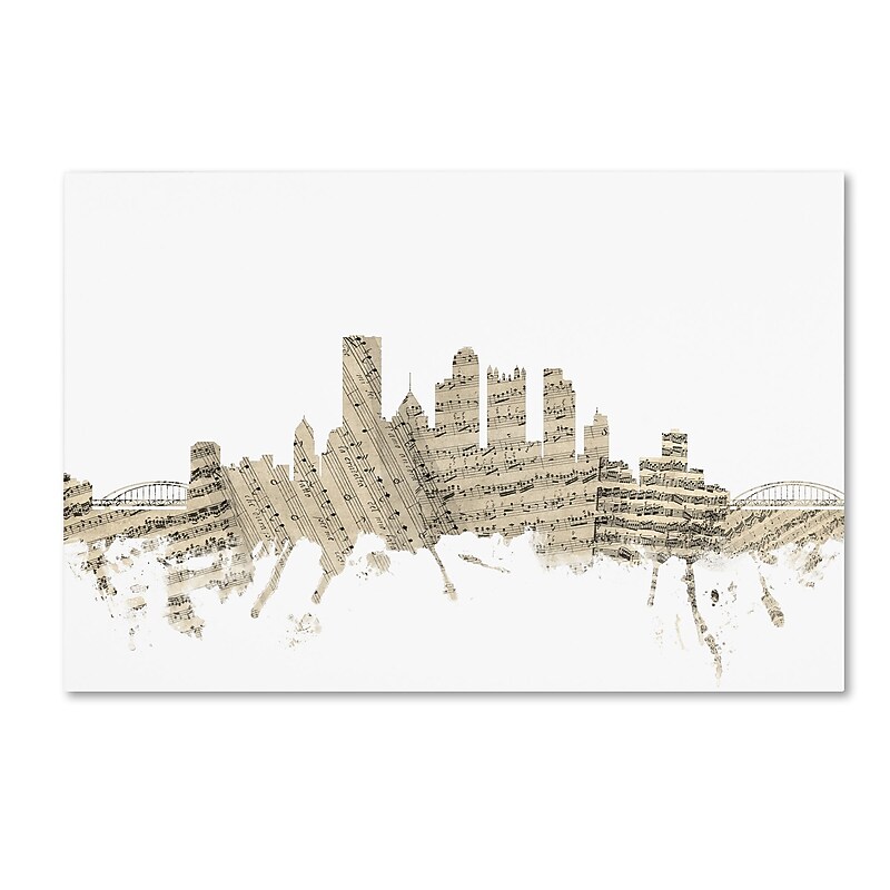 Trademark Fine Art ''Pittsburgh Skyline Sheet Music'' by Michael Tompsett 16" x 24" Canvas Art (MT0827-C1624GG) image 1