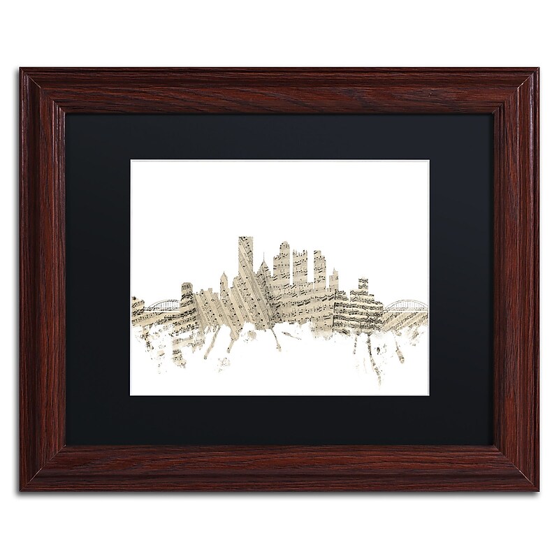 Trademark Fine Art ''Pittsburgh Skyline Sheet Music'' by Michael Tompsett 11" x 14" Wood Frame (MT0827-W1114BMF) image 1