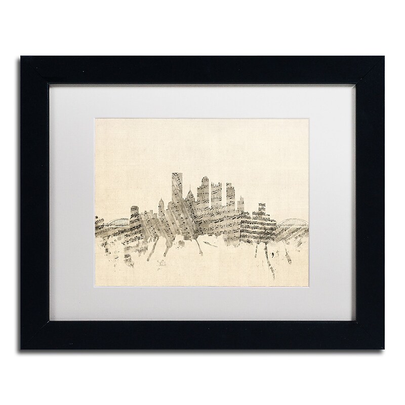 Trademark Fine Art ''Pittsburgh Skyline Sheet Music II'' by Michael Tompsett 11" x 14" Black Frame (MT0829-B1114MF) image 1