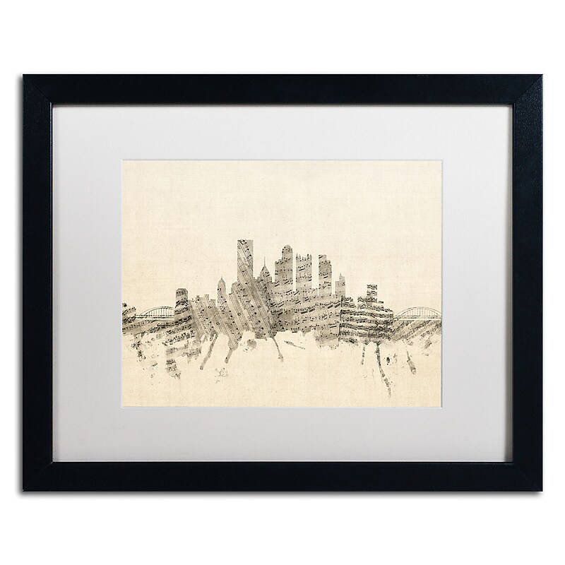Trademark Fine Art ''Pittsburgh Skyline Sheet Music II'' by Michael Tompsett 16" x 20" White Matted Black Frame (MT0829-B1620MF) image 1