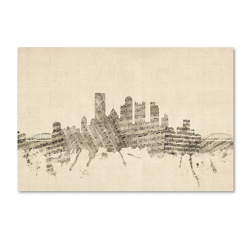 Trademark Fine Art ''Pittsburgh Skyline Sheet Music'' by Michael Tompsett 30" x 47" Canvas Art (MT0829-C3047GG) image 1