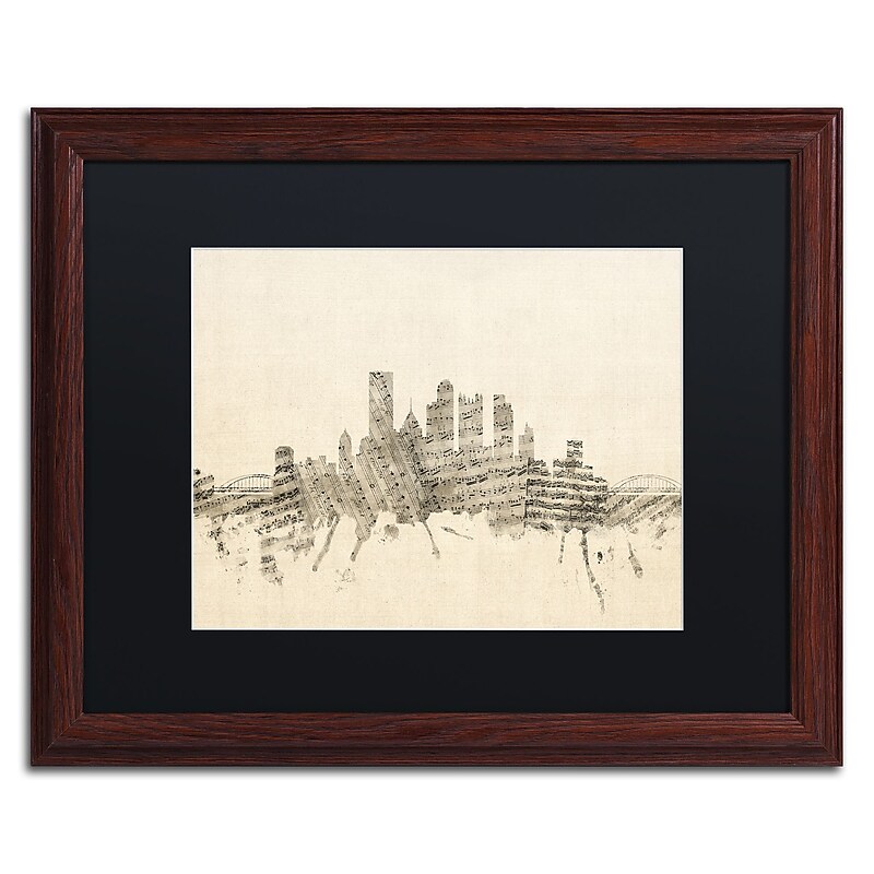Trademark Fine Art ''Pittsburgh Skyline Sheet Music II'' by Michael Tompsett 16" x 20" Wood Frame (MT0829-W1620BMF) image 1