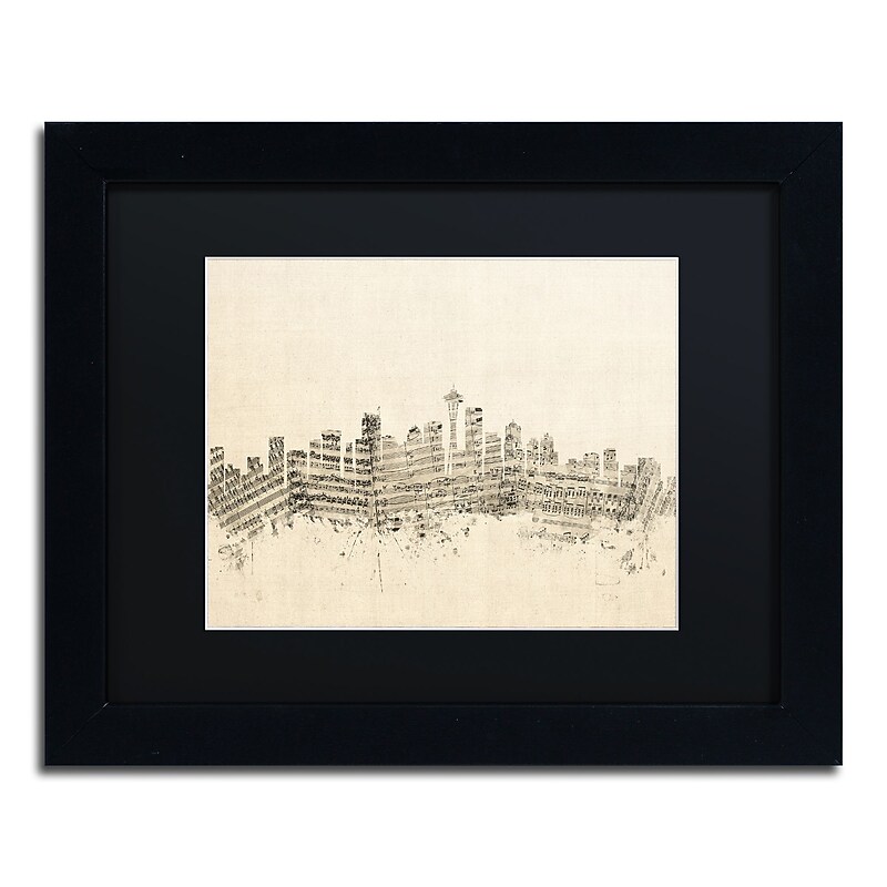 Trademark Fine Art ''Seattle Skyline Sheet Music'' by Michael Tompsett 11" x 14" Black Frame (MT0832-B1114BMF) image 1