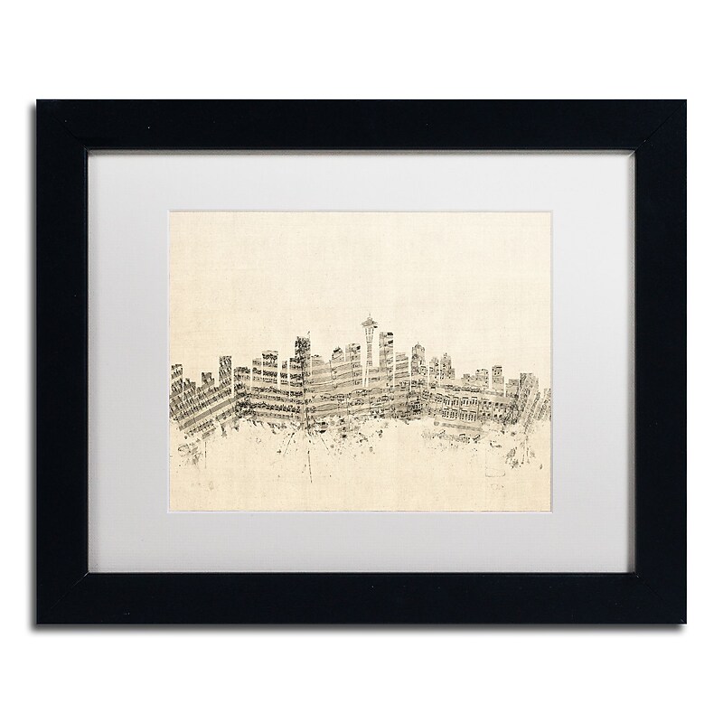 Trademark Fine Art ''Seattle Skyline Sheet Music'' by Michael Tompsett 11" x 14" Black Frame (MT0832-B1114MF) image 1