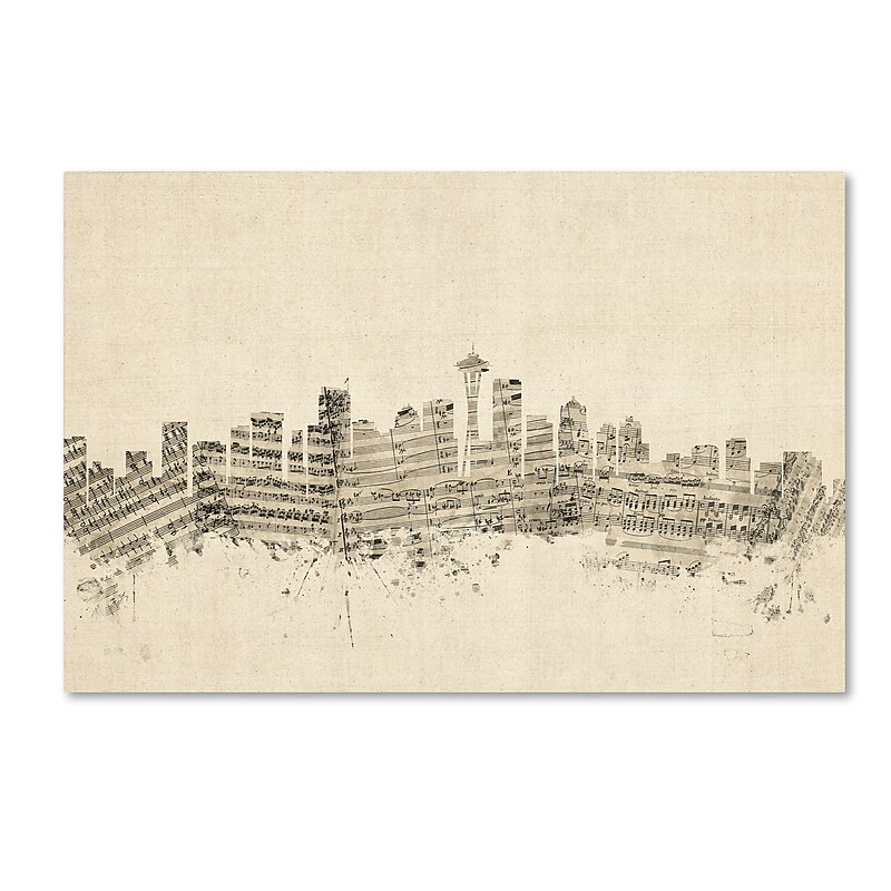 Trademark Fine Art ''Seattle Washington Skyline Sheet Music'' by Michael Tompsett 30" x 47" Canvas Art (MT0832-C3047GG) image 1