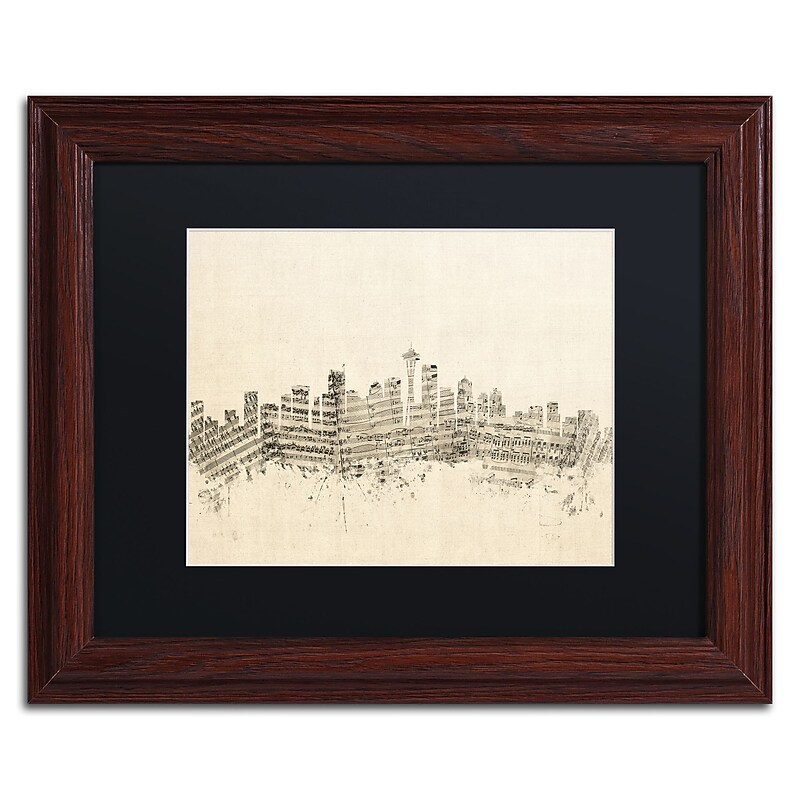 Trademark Fine Art ''Seattle Skyline Sheet Music'' by Michael Tompsett 11" x 14" Wood Frame (MT0832-W1114BMF) image 1