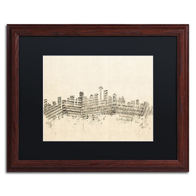 Trademark Fine Art ''Seattle Skyline Sheet Music'' by Michael Tompsett 16" x 20" Black Matted Wood Frame (MT0832-W1620BMF) image 1