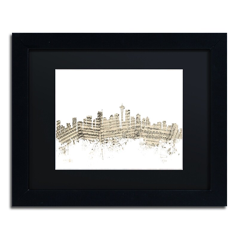 Trademark Fine Art ''Seattle Washington Skyline Sheet Music'' by Michael Tompsett 11" x 14" Black Frame (MT0833-B1114BMF) image 1
