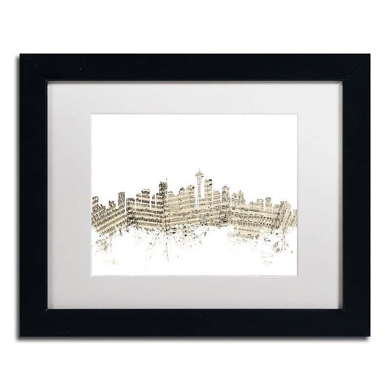 Trademark Fine Art ''Seattle Skyline Sheet Music'' by Michael Tompsett 11" x 14" Black Frame (MT0833-B1114MF) image 1