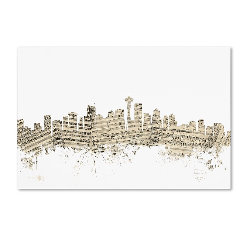 Trademark Fine Art ''Seattle Washington Skyline Sheet Music'' by Michael Tompsett 30" x 47" Canvas Art (MT0833-C3047GG) image 1