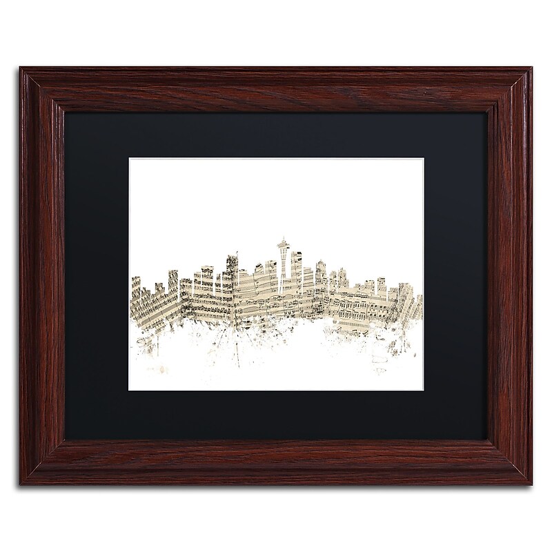 Trademark Fine Art ''Seattle Skyline Sheet Music'' by Michael Tompsett 11" x 14" Wood Frame (MT0833-W1114BMF) image 1